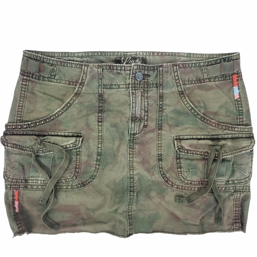 Lucky Brand Camo Mid Rise Easy Fit Cargo Mini Skirt SZ 26